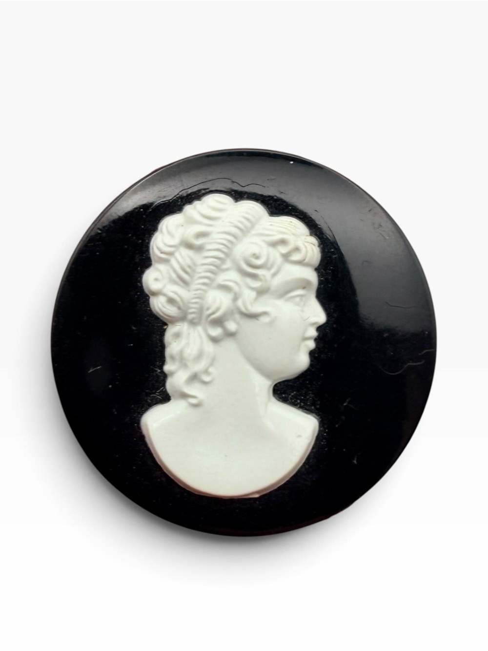 Vintage Black and White Plastic Cameo Brooch